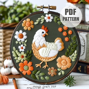 Cluck Chicken Embroidery, Hoop art, instant download, pdf pattern, hen embroidery pattern, chicken embroidery, farm embroidery, farm decor