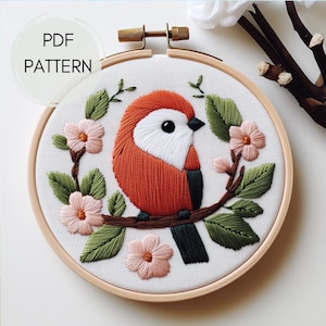 Cherry Blossom Bird Hand Embroidery Pattern, Bird Hand Embroidery Design, Spring Bird, Blue Bird Embroidery, Digital Pattern, spring crafts