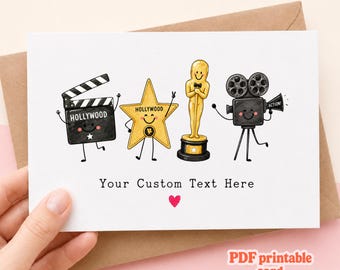 Digital Movie Birthday Card, Hollywood Greeting Printable, Custom Actor Fan Gift, Cinema Celebration Film Theme Oscar Party Invitation