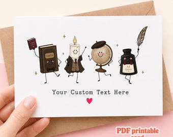 Dark Academia Birthday Card Personalised Custom Text Black Academy Book Candle Globe Gift For Him Her Party Invitation Printable Digital PDF