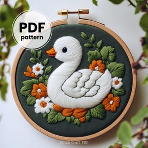 Cute Swan Hand Embroidery Pattern, Bird Embroidery Pattern, Swan Embroidery Design, Floral Bird Design, Kids room decor, Embroidery designs