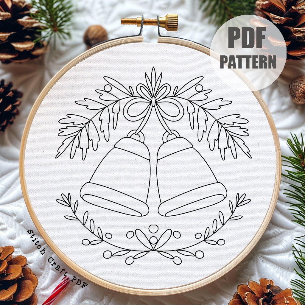 christmas-bells-hand-embroidery-pattern-beginner-diy-pdf-pattern-etsy for Free Printable Christmas Embroidery Patterns By Hand Christmas Bells Hand Embroidery Pattern, Beginner DIY (PDF Pattern) - Etsy for Free Printable Christmas Embroidery Patterns By Hand
