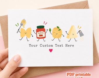 Pasta Lover Birthday Card Personalised Custom Text Farfalle Parmesan Cheese Foodie Gift For Him Her Party Invitation Printable Card File PDF