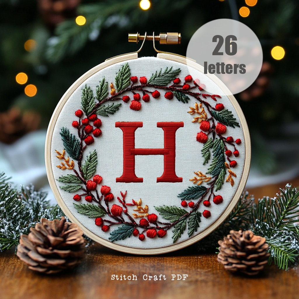 Christmas Alphabet Embroidery, alphabet bundle, Hand Embroidery Pattern, PDF Instant Digital Download, Beginners Craft, Christmas Embroidery