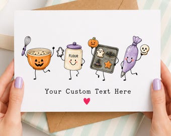 Halloween Baking Greeting Card Funny Baker Pun Custom Text Mixing Bowl Flour Cookie Printable Template Digital File Baker Gift