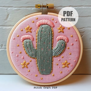 Bordado a mano de cactus, diseño de bordado de cactus, descarga instantánea en PDF, apto para principiantes, bordado de cactus, regalo para amantes de las plantas, decoración del hogar