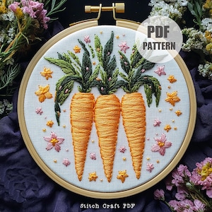 Carrots Hand Embroidery Pattern, Carrots Pattern, Easter decor, Spring Embroidery, Hand Embroidery, DIY Embroidery PDF, Beginners crafts