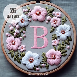 Bordado de alfabeto completo, padrão de bordado de alfabeto floral, letras de bordado floral, bordado DIY, bordado inicial, padrão PDF