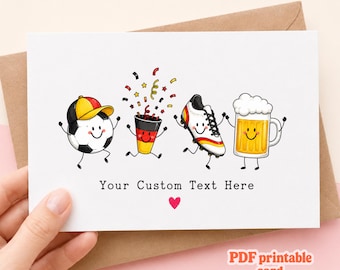 Germany Football Lover Fun Birthday Card Personalised Custom Text Soccer Ball Cleat Beer Gift For Him Her Party Invitation Digital Card File