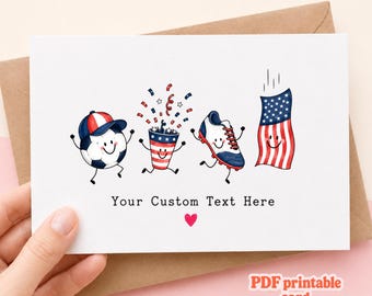 USA Football Lover Fun Birthday Card Personalised Custom Text Soccer Ball Cleat Flag Confetti Gift For Him Her Party Invitation Digital Card