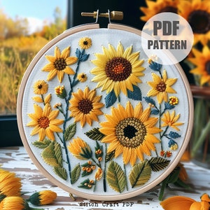 Sunflower Embroidery Pattern, Easy Floral Design (PDF Pattern)