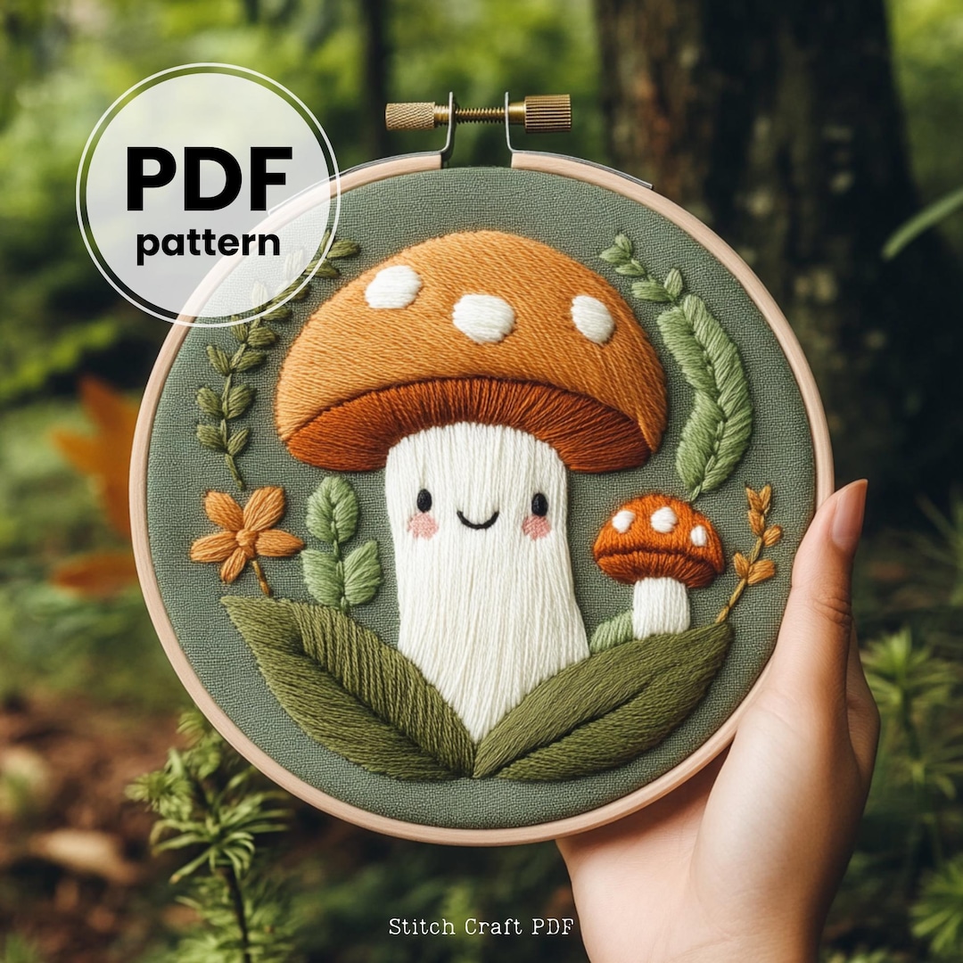 Mushroom Embroidery Pattern, Digital Download, Hand Embroidery Files, Embroidery Template, Wall ...