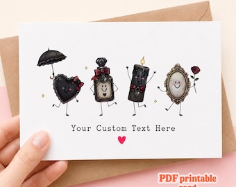 Gothic Romance Birthday Card Personalised Custom Text Black Academy Heart Mirror Candle Gift For Him Her Party Invitation Printable PDF File
