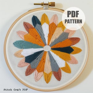 Hand Embroidery Pattern, Embroidery DIY Craft, Geometric Embroidery Art, Instant Download, modern embroidery, colourful mandala, hoop art