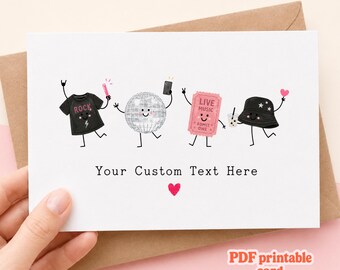 Digital The Concertgoer, Printable Concert Card Birthday Greeting Music Fan Gift, Custom Invitation Festival Ticket Celebration Rock Theme