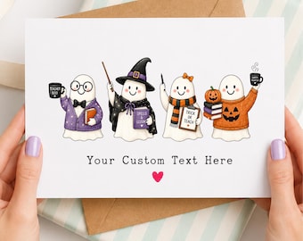 DIY Teacher Greeting Card Cute Ghost Squad Custom Text Professor Witch Pumpkin Printable Template Digital File Kids Party halloween decor