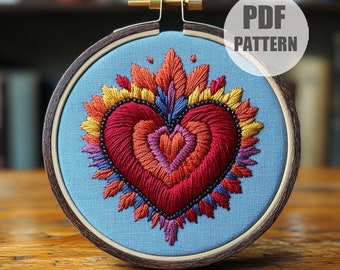 Sacred Heart Embroidery Pattern, Flames, Beginner Friendly (PDF Download)