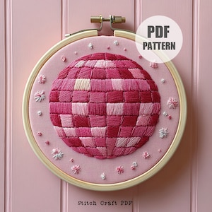 PDF Pattern, Disco Ball Embroidery Pattern, Girly Embroidery, Beginner Embroidery, Disco Shimmer, Pink disco ball, Hand Embroidery Pattern