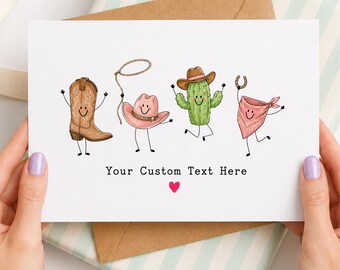 Western Cowboy Greeting Card Funny Rodeo Pun Custom Text Cowboy Boot Cactus Printable Template Digital File Country Gift Idea