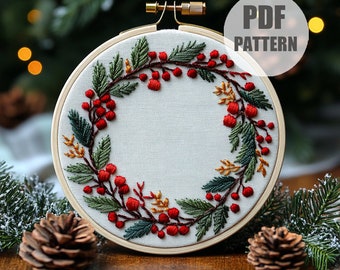 Christmas garland Embroidery, Winter Series, Hand Embroidery Pattern, PDF Instant Digital Download, Beginners Craft, Christmas Embroidery