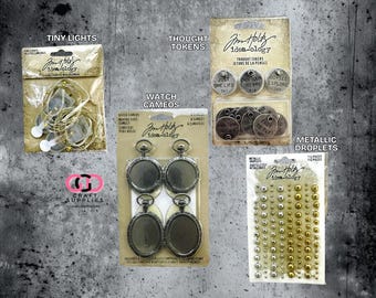 TIM HOLTZ - ephemera, Metal, Lights, Tokens, droplets, card making supplies- Tim Holtz