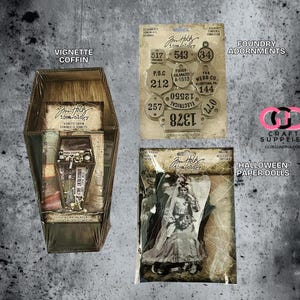 HALLOWEEN - Tim Holtz - Vignette Coffin, paper dolls, adornments foundry, card making supplies- Tim Holtz