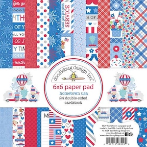 Doodlebug HOMETOWN USA Patriotic designs cadstock 6x6 paper pad