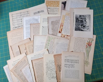 Vintage & Antique Book Pages Ephemera for Mixed Media, Collage, Junk Journaling