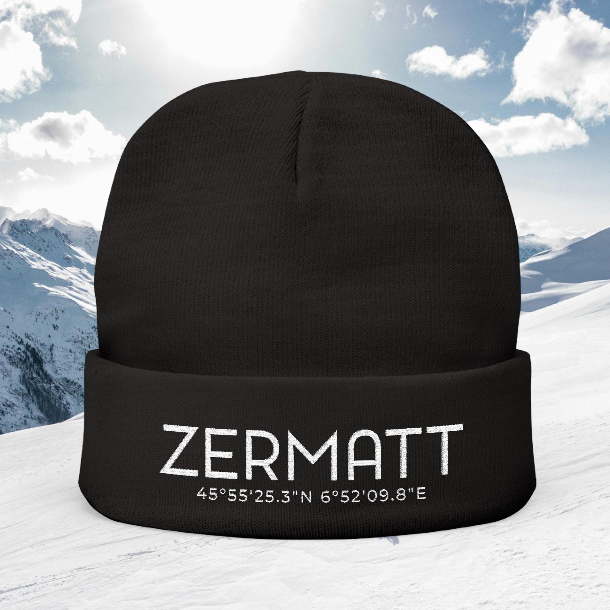 Zermatt Embroidered Knit Beanie - Cozy Winter Hat, Skiing Accessories, Travel Souvenir, Stylish Gift for Adventurers, Cold Weather