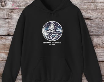 Zermatt Ski Safari Hoodie - Perfect Gift For Snowboarders - Apres Ski Matterhorn Sweatshirt