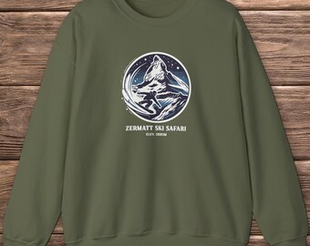 Zermatt Ski Safari Crewneck - Matterhorn Gift For Snowboarders - Swiss Alps Ski Resorts