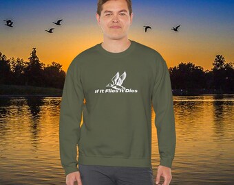 If It Flies It Dies Crewneck Sweatshirt - Duck Hunting Gift for Waterfowl Enthusiasts - Nature Themed Design