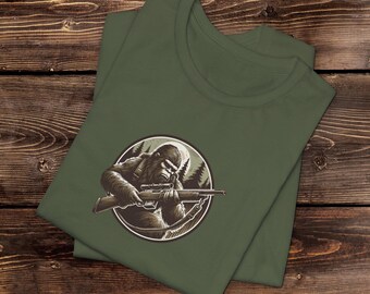 Sasquatch Hunter T-Shirt - Perfect Gift For Deer Camp And Hunters - Outdoor Inspired Nature Graphic