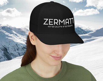 Zermatt Snapback Trucker Cap - Stylish Gift for Travelers, Adventure Enthusiasts, Ski Lovers, Holiday Caps, Outdoor Gear