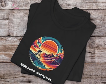 Ride More, Worry Less - Great Gift For Mountain Bikers - Colorful Hippy-Style Design For Outdoors