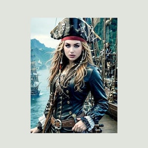 metal plaque portrait pirate woman, wall decoration 20x30 cm