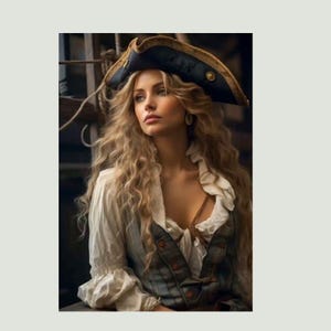 metal plaque portrait pirate woman, wall decoration 20x30 cm