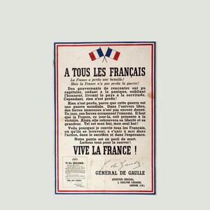 Toile, Poster, tableau appel général de Gaulle  ww2 , décoration murale