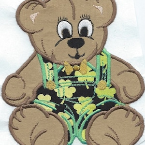 Shamrock Teddy Bear  applique iron on patch machine embroidered ready to ship