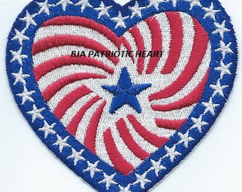 July 4th PATRIOTIC HEART  iron on applique patch Ready to Ship