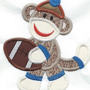 Football Player Sock Monkey Patch Iron-on embroidered design
