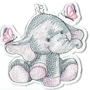 Beby Elephant with butterflies girl Iron-on Patch embroidered