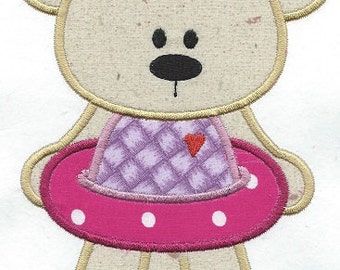 Summertime Bear Girl Float  iron on applique patch machine embroidered