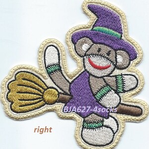 Halloween Sockmonkey with Broom Applique Iron-on Patch