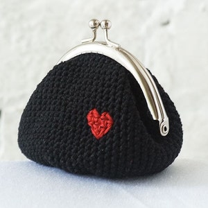 Crochet coin purse, Love My Heart in Black image 3