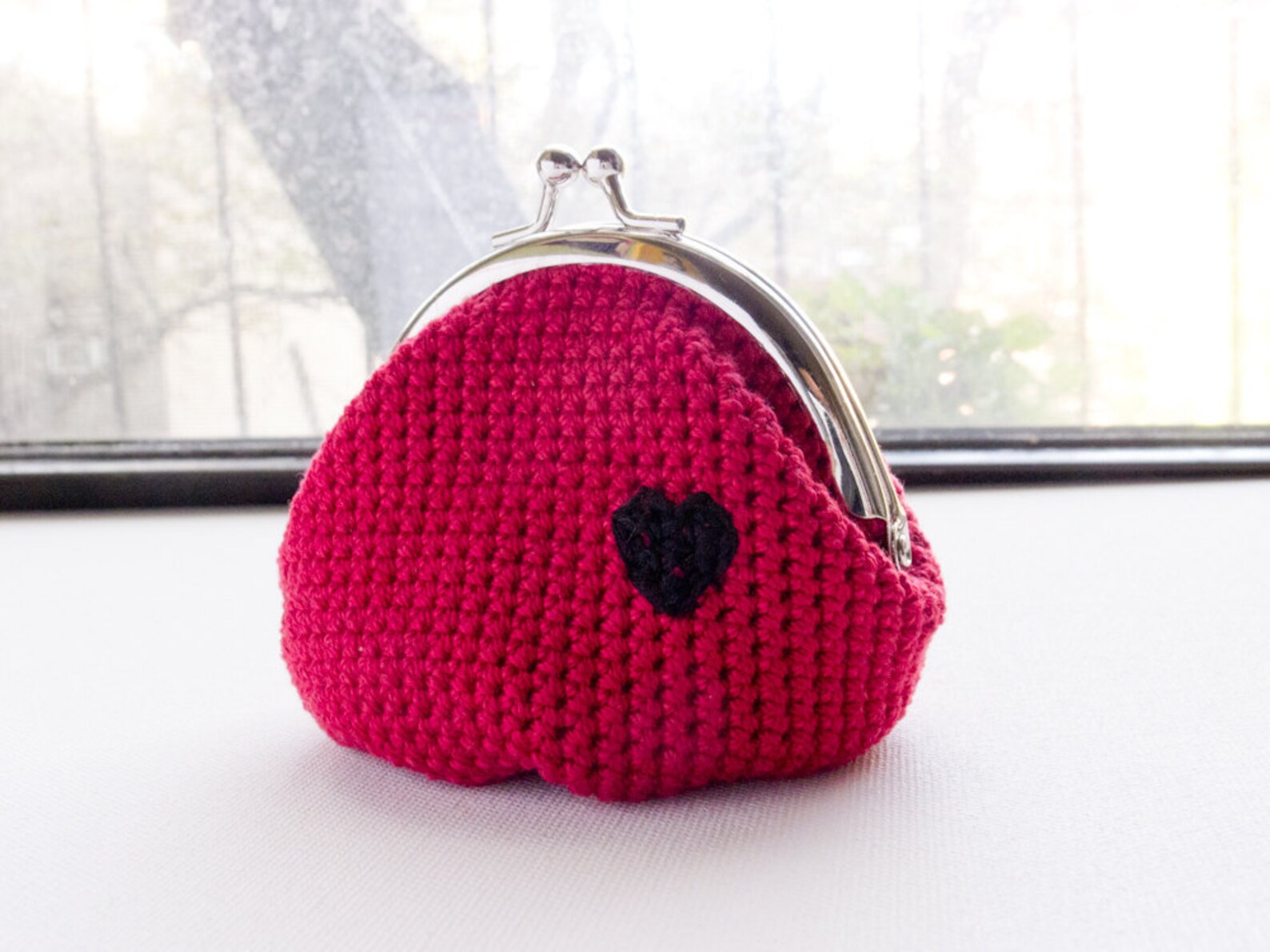 Crochet Coin Purse Love My Heart Red Etsy