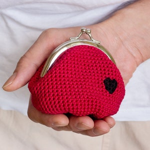 Crochet Coin Purse, Love My Heart, Red