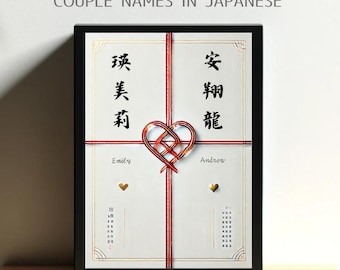 Lámina personalizada con nombre japonés, arte mural con caligrafía Kanji personalizada, regalo ideal para cumpleaños, bodas, aniversarios o cualquier otra ocasión.