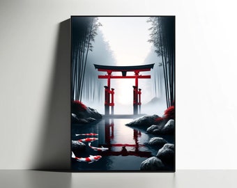 Japanese Shrine, Art Print, Modern Ukiyo-e, Japan, Wall Art, Oriental Decor
