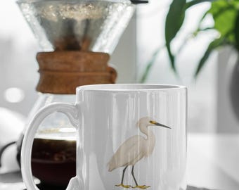 Snowy Egret Mug, California Bird Coffee Cup, Bird Watcher Gift, Wildlife Lover Mug